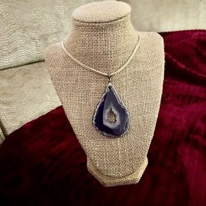 Giant purple Agate Slice Freeform Suede necklace